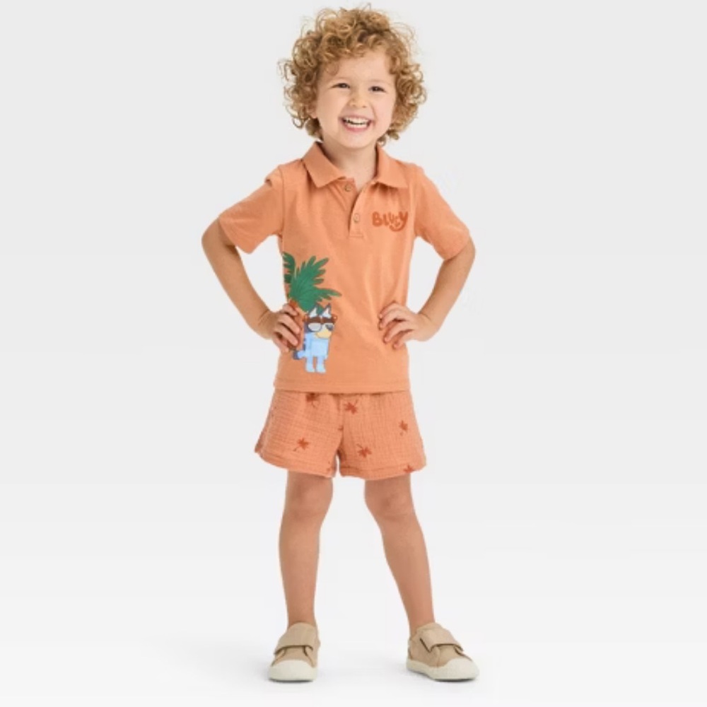 Bluey Burnt Orange Toddler Polo and Shorts Set size 2T